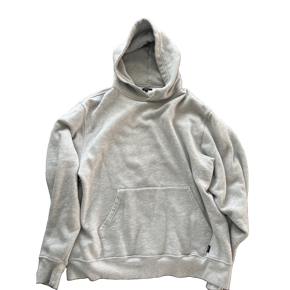 Malbon Men's Gray Solid Pullover Hoodie Fleece Pockets Regular Fit Size Large